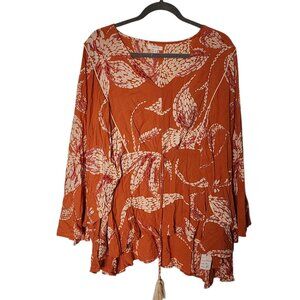 171. Maurices Women's Orange White Drape Sleeve Blouse